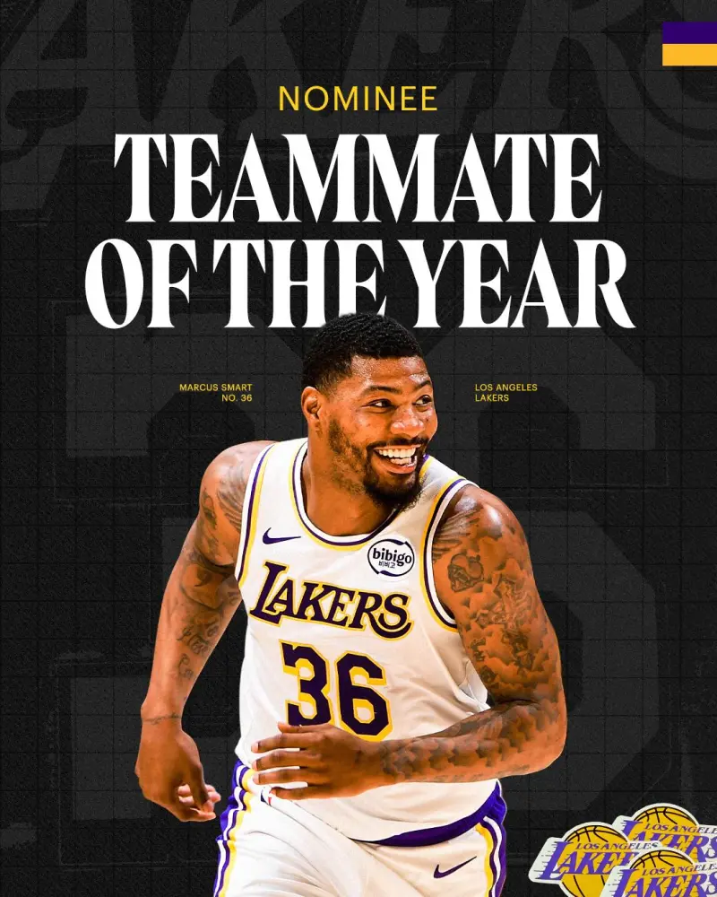 世界杯手机直播app下载-湖人官方：恭喜斯马特入选最佳队友奖的候选名单！